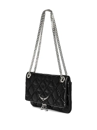 Zadig & Voltaire Rock Ii Diamond Quilted Monogram Leather Crossbody Bag In Black