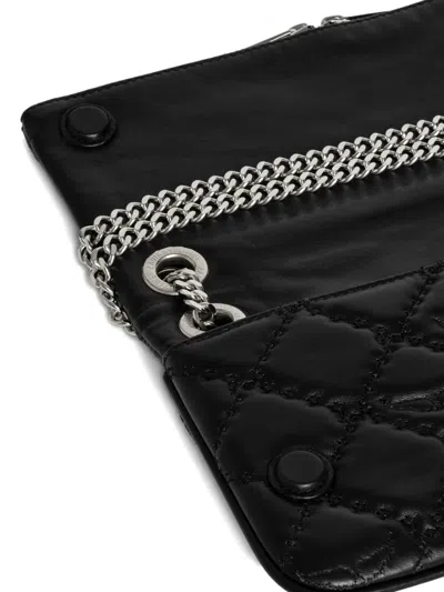 Zadig & Voltaire Rock Ii Diamond Quilted Monogram Leather Crossbody Bag In Black