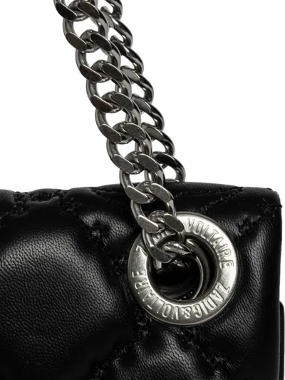 Zadig & Voltaire Rock Ii Diamond Quilted Monogram Leather Crossbody Bag In Black