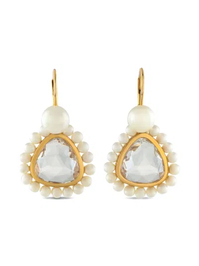 Pre-owned Mimi 18k Yellow Gold Crystal And Pearl Earrings