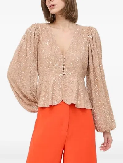 Notes Du Nord Sequin-embellished Button Top In Neutral