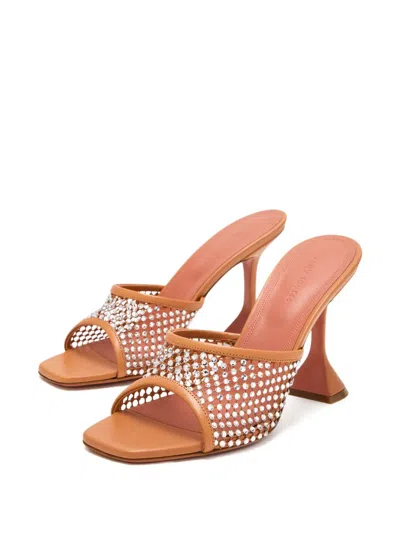 Amina Muaddi Women's Lupita Crystal Net 95 Sandals In Brown