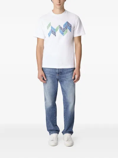 Missoni Short Sleeve T-shirt With Flame Zigzag Insert And Logo In White