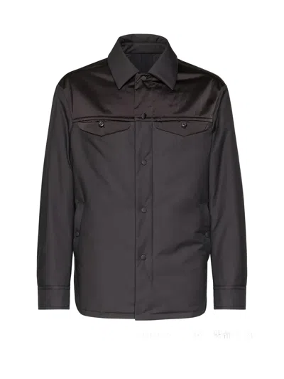 Ferragamo Satin-panel Shirt Jacket In Black