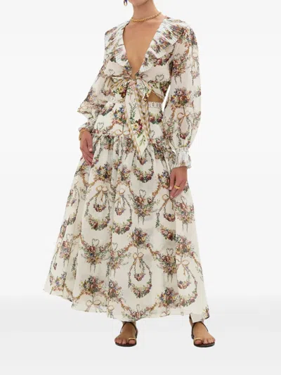 Camilla Pleated-frill Wrap Top In Neutral