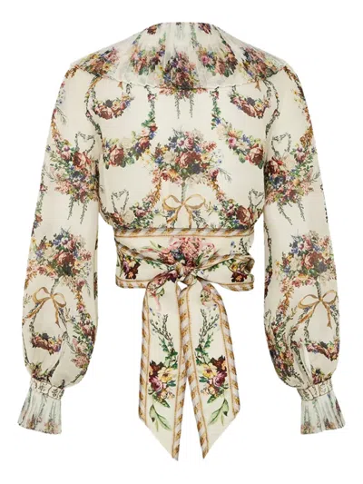 Camilla Pleated-frill Wrap Top In Neutral