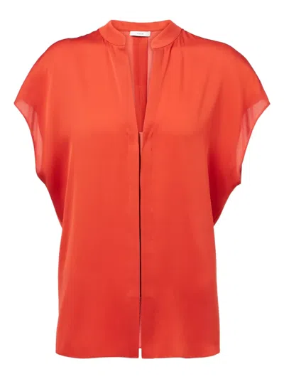 Vince Cap-sleeve Blouse With Hidden Placket In Red