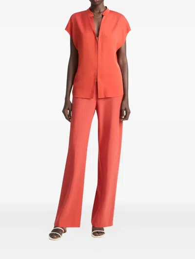 Vince Cap-sleeve Blouse With Hidden Placket In Red