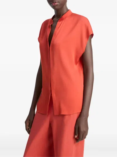 Vince Cap-sleeve Blouse With Hidden Placket In Red