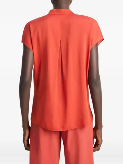 Vince Cap-sleeve Blouse With Hidden Placket In Red