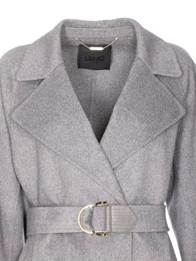 Liu •jo Belted Double-breasted Coat In Gray