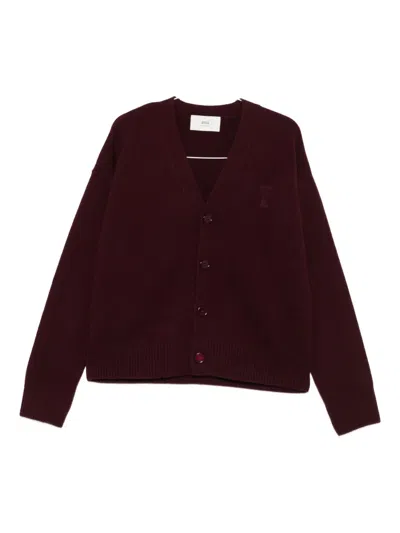 Ami Alexandre Mattiussi Ami Paris Cardigan Ami De Coeur Cherry Color In Wool And Cashmere Men In Burgundy