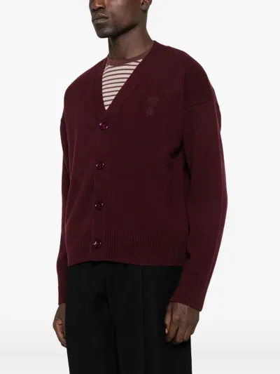 Ami Alexandre Mattiussi Ami Paris Cardigan Ami De Coeur Cherry Color In Wool And Cashmere Men In Burgundy