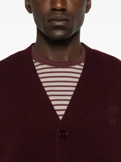 Ami Alexandre Mattiussi Ami Paris Cardigan Ami De Coeur Cherry Color In Wool And Cashmere Men In Burgundy