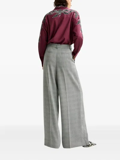 Essentiel Antwerp Checked Grey And Black Wide-leg Pants In Gray