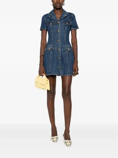 Self-portrait Belted Denim Mini Dress In Blue
