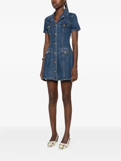 Self-portrait Belted Denim Mini Dress In Blue