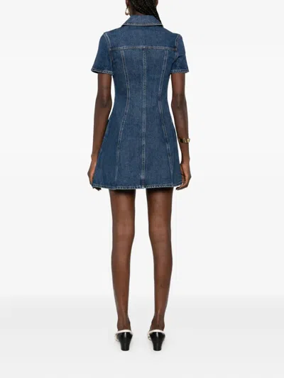 Self-portrait Belted Denim Mini Dress In Blue