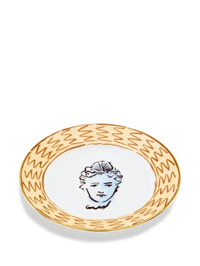 Ginori 1735 Il Viaggio Di Nettuno Head-motif Zigzag-pattern Plate In Multi