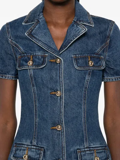 Self-portrait Belted Denim Mini Dress In Blue