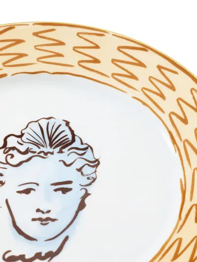 Ginori 1735 Il Viaggio Di Nettuno Head-motif Zigzag-pattern Plate In Multi