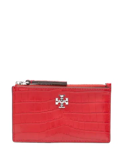 Tory Burch Embossed Zip-around Wallet In Red