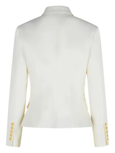 Balmain Double-breasted Structured Denim Blazer With Peak Lapel In White