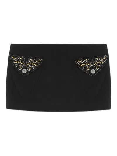 Versace Embellished-pocket Mini Skirt In Brown