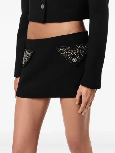 Versace Embellished-pocket Mini Skirt In Brown