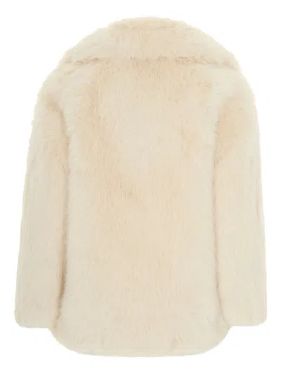 Liu •jo Plush Faux Fur Coat With Voluminous Collar In Neutral