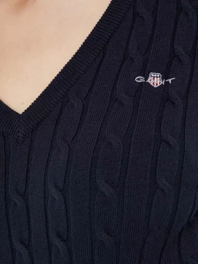 Gant Cable-knit V-neck Sweater In Blue