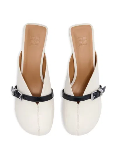 Ganni Off-white Sue Mule Heels In White