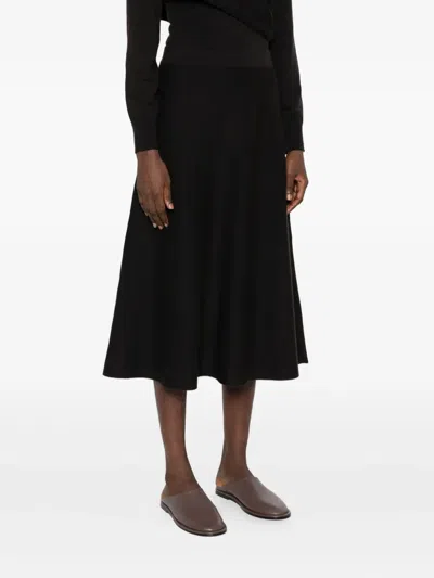 P.a.r.o.s.h Elastic-waist Flared Midi Skirt In Black