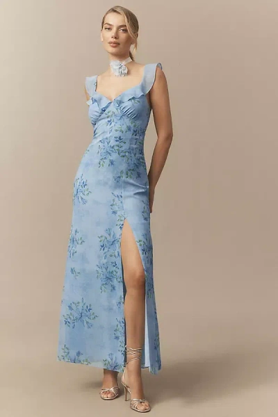 Sachin & Babi Nova Chiffon Ruffled Sleeveless A-line Maxi Dress In Blue