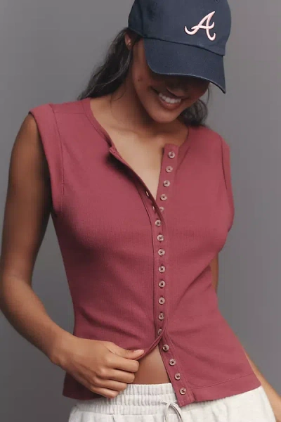 Pilcro Sleeveless Button-front Knit Top In Burgundy