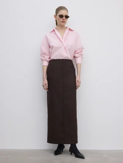 House Of Dagmar Pencil Maxi Skirt In Chocolate Brown In Burgundy