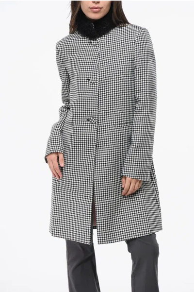 Viktor & Rolf Houndstooth Motif Hollywood Coat With Ruched Tulle Collar In Blue