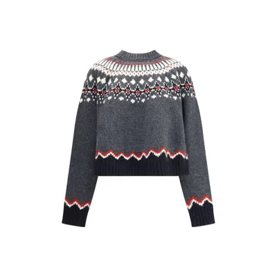 Alanui Wool Crewneck Sweater With Geometric Pattern In Gray