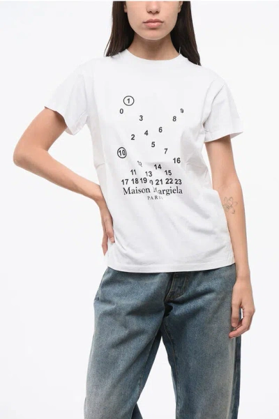 Maison Margiela Mm1 Mm10 Cotton Crew-neck T-shirt With Contrasting Monogram In White