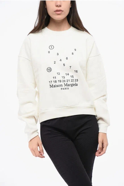 Maison Margiela Mm1 Mm10 Crew-neck Sweatshirt With Maxi Frontal Embroidery In Neutral