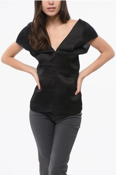 Khaite V-neck Silk Top In Black