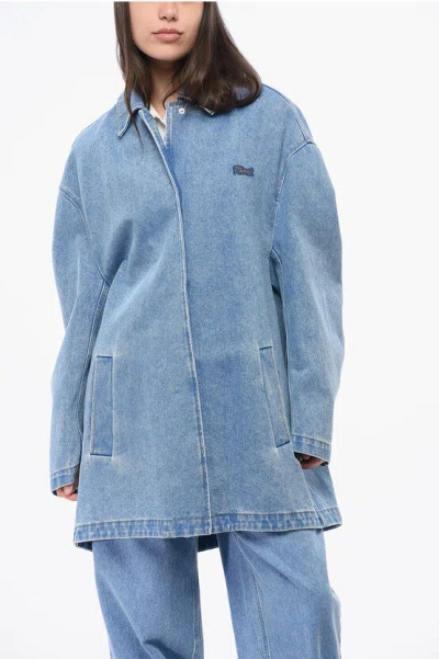 Marni Oversized Denim Jacket With Hidden Closure In Blue