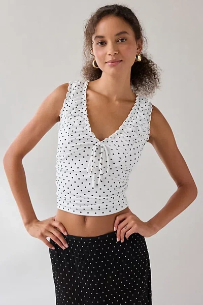 Kimchi Blue Ella Ruched Tie-front Cropped Tank Top In Black/white, Women's At Urban Outfitters In Multi