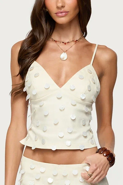 Edikted Arielle Iridescent Disc Detail Open Back Top In White