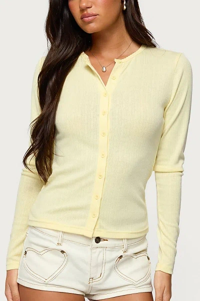 Edikted Maeva Pointelle Button-up Top In Yellow