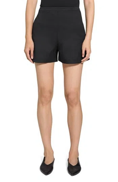 Theory Linen-blend High-waisted Shorts In Black