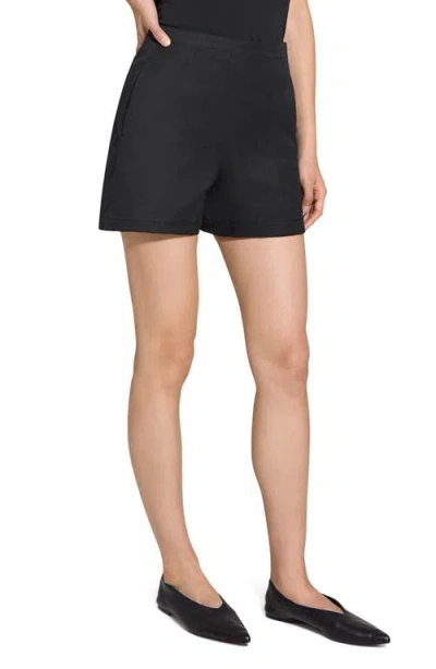 Theory Linen-blend High-waisted Shorts In Black