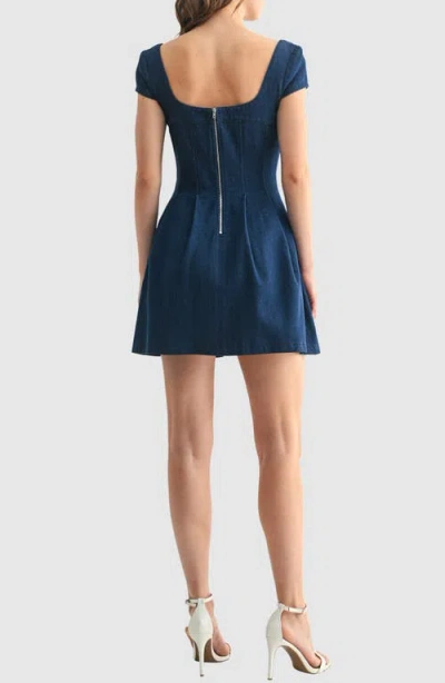Lush Cap Sleeve Denim A-line Minidress In Gold