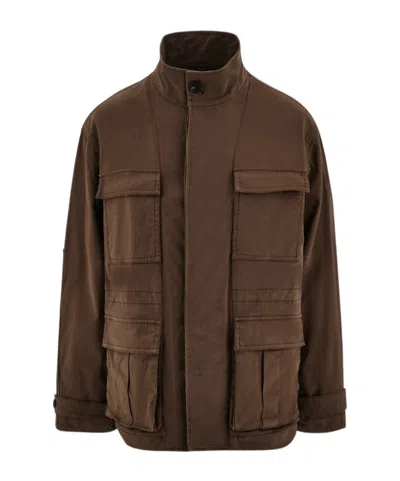 Ferragamo High Neck Concealed Fastened Jacket In Brown