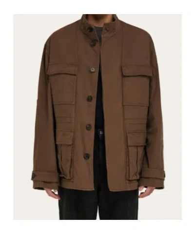 Ferragamo High Neck Concealed Fastened Jacket In Brown